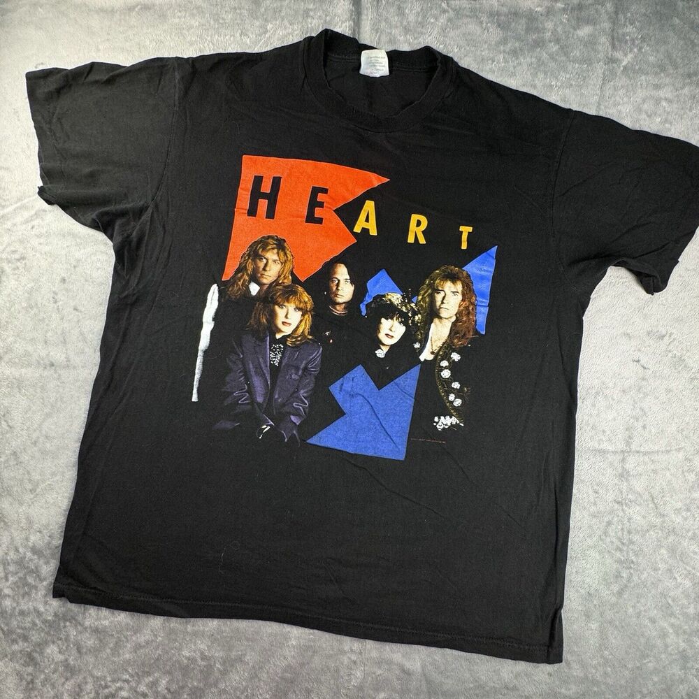 Vintage World Tour 1990 HEART Concert Band Single Stitch T-Shirt Black‎ Size XL